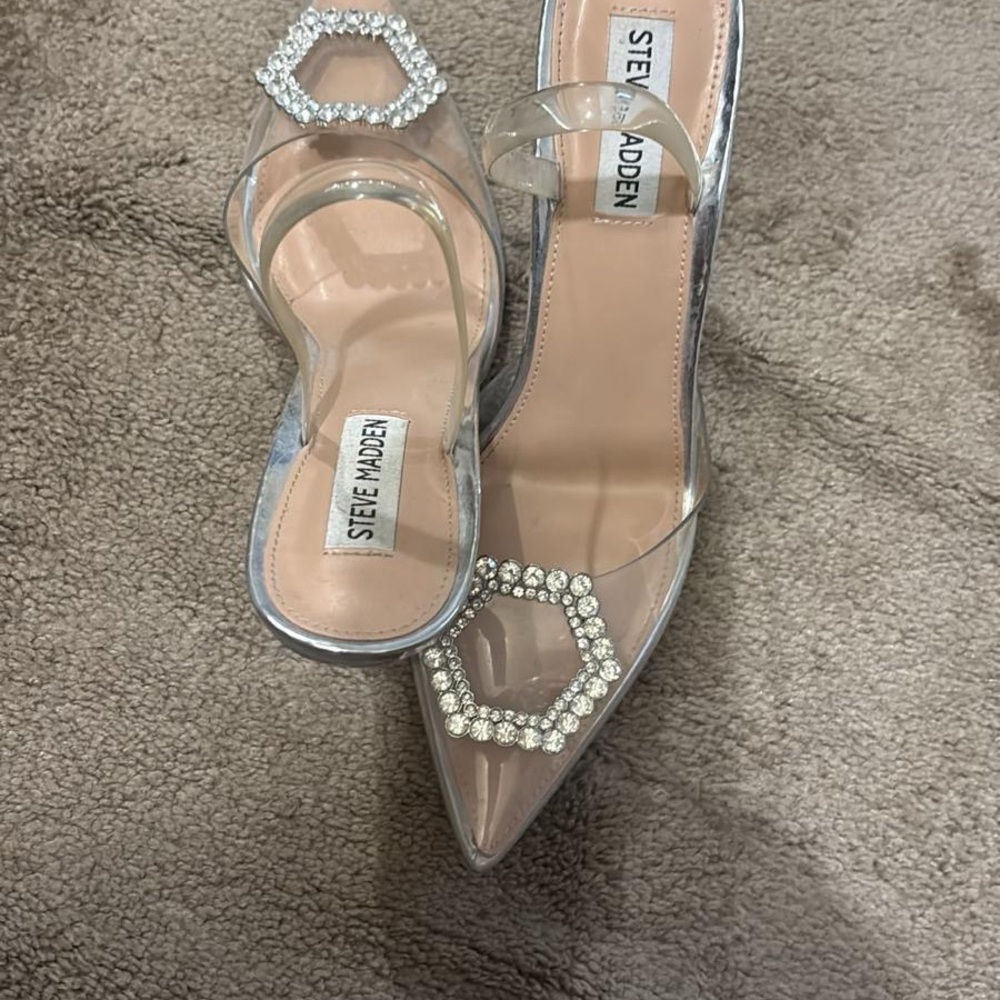 Steve Madden Clear Heels with Rhinestone Detail